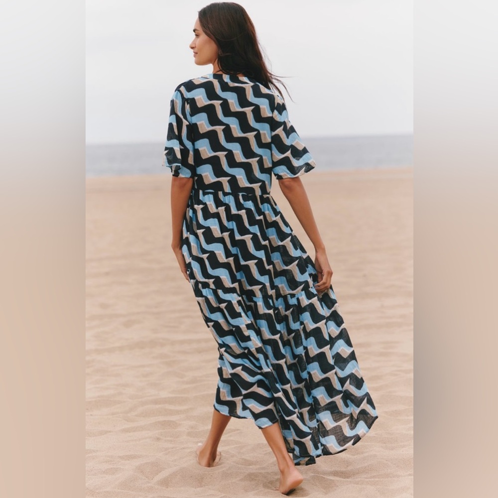 Anthropologie The Kallie Flowy Maxi Dress in Blue Pattern
